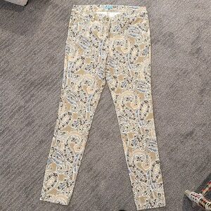 J McLaughlin Tan/Blue paisley Lexi Jeans Sz 12